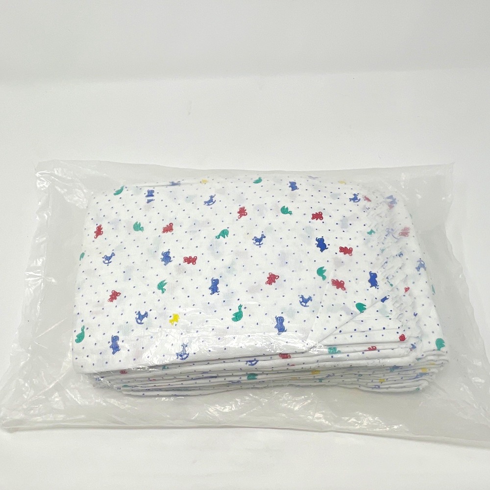Vintage Flat Fold Cloth Diapers Cotton White All-Over Animal Print Pack of 11